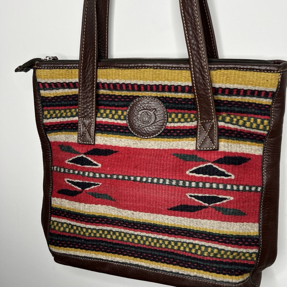 Born Wool Leather Tote Bag Southwestern Boho Aztec Pattern Shoulder‎ Purse